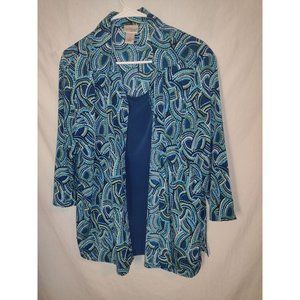 Women's woman Kim Rogers  plus size 1X blue and teal w built in undershirt